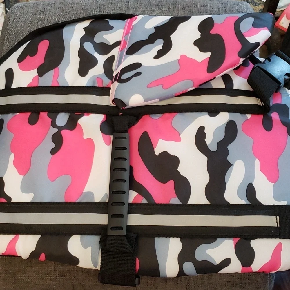 Fragralley Dog Life Jacket Shark Design in Pink Camo Nylon for Large Dogs